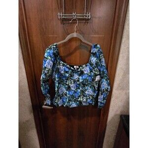 NWT WAYF Shane Off the Shoulder Blue & Black Roses Lined Sz S B-32